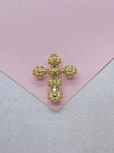 Load image into Gallery viewer, 18k Gold Filled Faux All Around CZ Pearl Style Cross Pendant