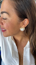 Load image into Gallery viewer, 18k Gold Filled Puffy Heart Stud Earrings: CZ & Pearl Crown