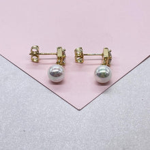 Load image into Gallery viewer, 18k Gold Filled Circle Cut CZ Stone Earring With Large Hanging Pearl