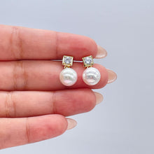 Load image into Gallery viewer, 18k Gold Filled Circle Cut CZ Stone Earring With Large Hanging Pearl