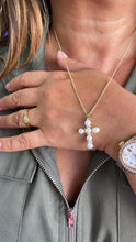 Load image into Gallery viewer, 18k Gold Filled Pearl Style Cross Pendant with gold embellishments