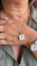 Load image into Gallery viewer, 18k Gold Filled Square Medallion Pendant: CZ Cross, Faux Pearl