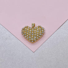 Load image into Gallery viewer, 18k Gold Filled Puffy Heart Crowned with Pearl Beads