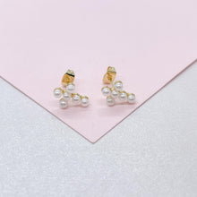 Load image into Gallery viewer, 18k Gold Filled Pearl Cross Stud Earrings: Christening Jewelry