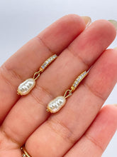 Load image into Gallery viewer, 18k Gold Filled CZ Hoop Earring with Dangling Faux Pearl