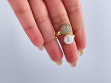Load image into Gallery viewer, 18k Gold Filled Adjustable Dual Ring With Pearl and CZ