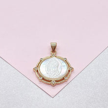 Load image into Gallery viewer, 18k Gold Filled Virgin Mary Mother of Pearl CZ Medallion