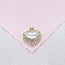 Load image into Gallery viewer, 18k Gold Filled Synthetic Pearl Charm Crowned with Pave CZs