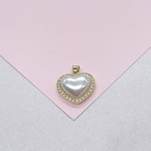 Load image into Gallery viewer, 18k Gold Filled Synthetic Pearl Charm Crowned with Pave CZs