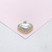 Load image into Gallery viewer, 18k Gold Filled Synthetic Pearl Charm Crowned with Pave CZs