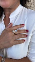 Load image into Gallery viewer, 18k Gold Filled Adjustable Dual Ring With Pearl and CZ