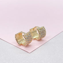 Load image into Gallery viewer, 18k Gold Filled Wide Bead Engraved CZ Huggie Hoops