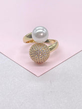 Load image into Gallery viewer, 18k Gold Filled Adjustable Dual Ring With Pearl and CZ