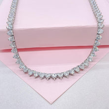 Load image into Gallery viewer, Silver Filled 5mm Heart Shaped Tennis Necklace with Bayonet Clasp