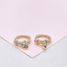Load image into Gallery viewer, 18k Gold Filled CZ Link Design Huggie with Heart Charm