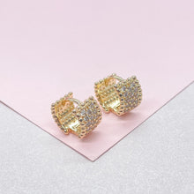 Load image into Gallery viewer, 18k Gold Filled Wide Bead Engraved CZ Huggie Hoops
