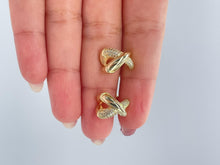 Load image into Gallery viewer, 18k Gold Filled X Stud Hoop Earring with CZ Patterned