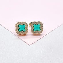 Load image into Gallery viewer, 18k Gold Filled CZ Clover Stud Earrings Available in 2 Colors