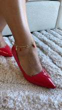 Load image into Gallery viewer, 18k Gold Filled Red Pepper, Pumpkin, Fork and Spoon Protection Anklet in a Figaro Chain