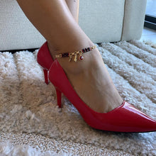 Load image into Gallery viewer, 18k Gold Filled Red Evil Eye, Azabache, Elephant and "Figa" Protection Anklet in a Bismark Chain