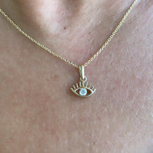 Load image into Gallery viewer, 14k Solid Gold, Heart, Eye and CZ Cross, Daily Pendants, Solid Gold Pendants, Gifts for Her, Minimalist Pendant, Solid Gold Pendants