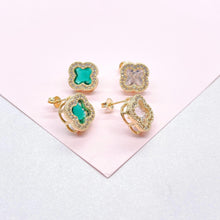 Load image into Gallery viewer, 18k Gold Filled CZ Clover Stud Earrings Available in 2 Colors