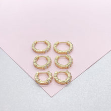 Load image into Gallery viewer, 18k Gold Filled Set of Round Stone Hoop Earrings