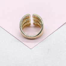 Load image into Gallery viewer, 18k Gold Filled Thick Dual Ended Ring with Patterns and CZ Pave