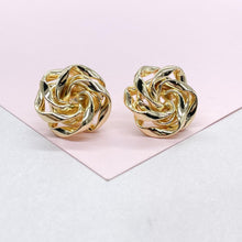 Load image into Gallery viewer, 18k Gold Filled Textured Twist and Smooth Flower Shape Earrings