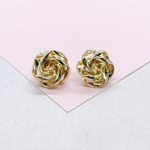 Load image into Gallery viewer, 18k Gold Filled Textured Twist and Smooth Flower Shape Earrings