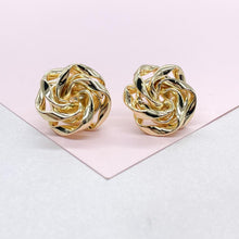 Load image into Gallery viewer, 18k Gold Filled Textured Twist and Smooth Flower Shape Earrings