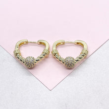 Load image into Gallery viewer, 18k Gold Filled Triangle Hoop with Twisted and CZ Bead Ends