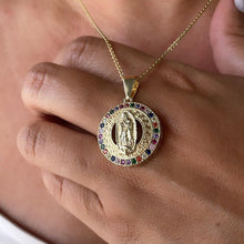 Load image into Gallery viewer, 18k Gold Filled Guadalupe & Saint Jude Medallion Charm with CZ Stone