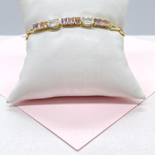 Load image into Gallery viewer, 18k Gold Filled 4mm Spear Link Bracelet with Pastel and White CZ Stoned