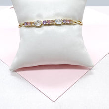 Load image into Gallery viewer, 18k Gold Filled 4mm Spear Link Bracelet with Pastel and White CZ Stoned
