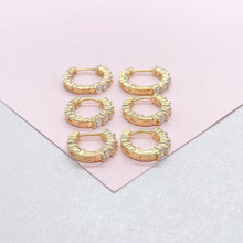 Load image into Gallery viewer, 18k Gold Filled Set of Round Stone Hoop Earrings