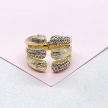 Load image into Gallery viewer, 18k Gold Filled Thick Dual Ended Ring with Patterns and CZ Pave