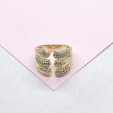 Load image into Gallery viewer, 18k Gold Filled Thick Dual Ended Ring with Patterns and CZ Pave