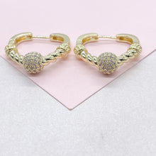 Load image into Gallery viewer, 18k Gold Filled Triangle Hoop with Twisted and CZ Bead Ends