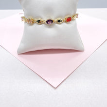 Load image into Gallery viewer, 18k Gold Filled Oval Stone Charm Bracelet with 3 Stones