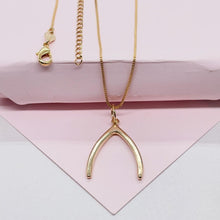 Load image into Gallery viewer, 18k Gold Filled Box Chain Necklace With Minimalistic Luck Bone Pendant Design, Wishbone