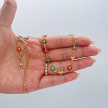 Load image into Gallery viewer, 18k Gold Filled Enamel Flower Necklace: Colorful Summer Jewelry
