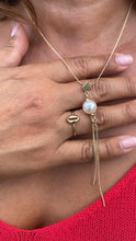 Load image into Gallery viewer, 18k Gold Filled Serpent Link Necklace with Pearl Charm and Tassels Charm