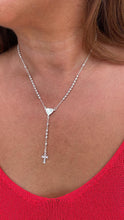 Load image into Gallery viewer, Silver Filled Dainty Rosary with sparkle Heart Center Crucifix Cross