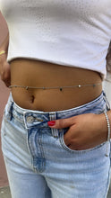 Load image into Gallery viewer, Silver Filled Dainty Curb Link Waist Chain With Medallion Charms and Beveled Stones