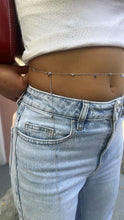 Load image into Gallery viewer, Silver Filled Dainty Curb Link Waist Chain With Medallion Charms and Beveled Stones