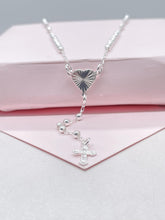Load image into Gallery viewer, Silver Filled Dainty Rosary with sparkle Heart Center Crucifix Cross