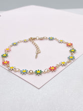 Load image into Gallery viewer, Gold Filled Enamel Flower Anklet, Colorful Summer Jewelry