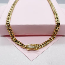 Load image into Gallery viewer, 14k Gold Filled Cuban Curb Chain Necklace: CZ Box Clasp, Stainless Steel Base