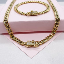 Load image into Gallery viewer, 14k Gold Filled Cuban Curb Chain Necklace: CZ Box Clasp, Stainless Steel Base